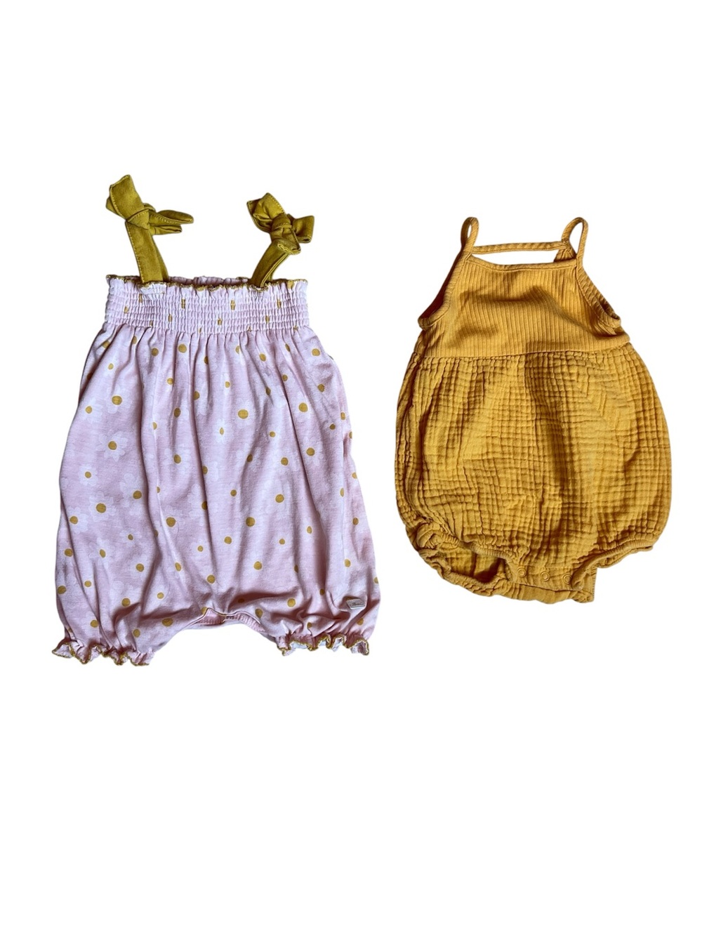 Baby Romper Bundle - 7 For All Mankind Pink Polka Dot & Mustard Yellow